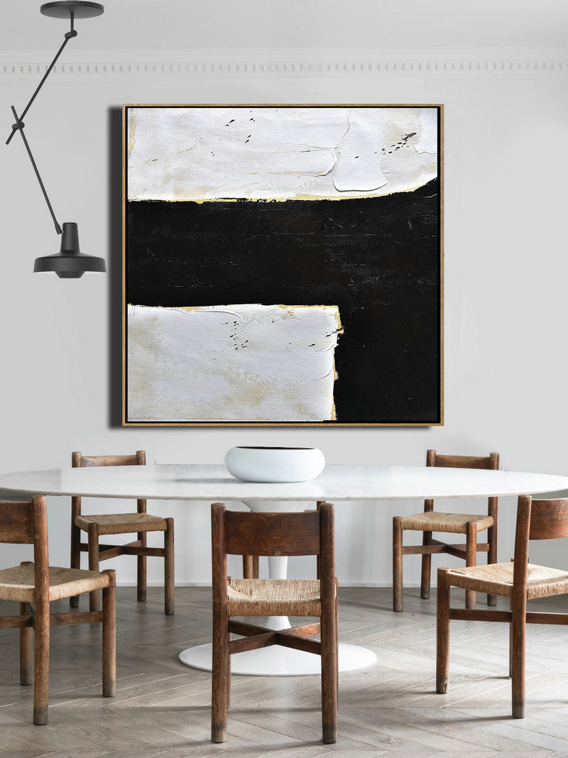 Abstract Painting Extra Large Canvas Art,Handmade Minimal Art Palette Knife Canvas Painting, Black White Beige,Large Wall Art Home Decor #J4J6